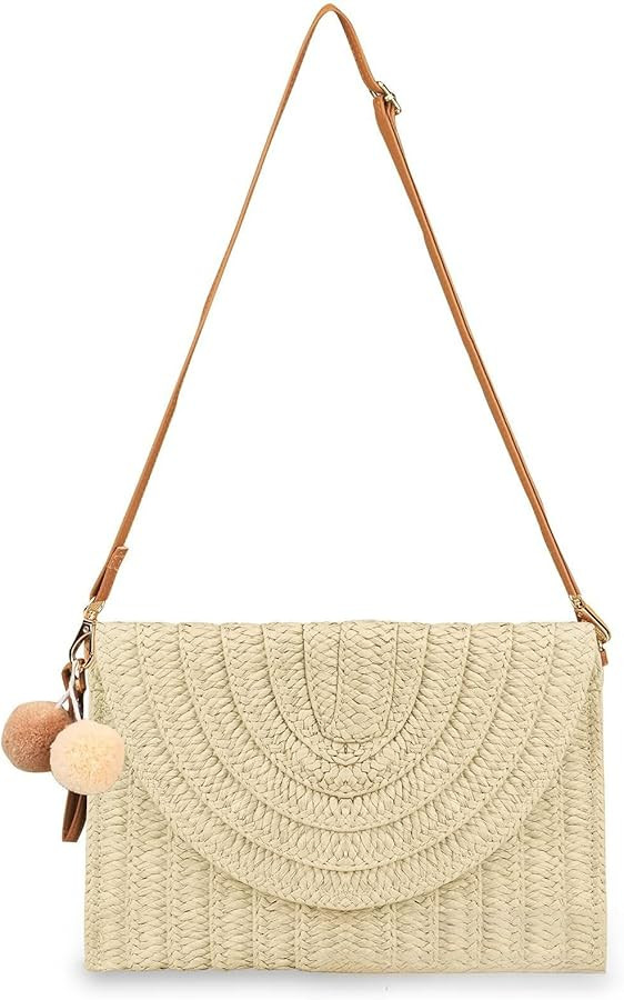 Straw Crossbody Bag for Women - Woven Clutch Purse Envelope Beach Bag with Detachable Strap for V... | Amazon (US)