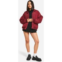 boohoo Women's Contrast Stitch Detail Oversized Bomber Jacket in Burgundy | Size: 10 | Polyester | boohoo (US & Canada)