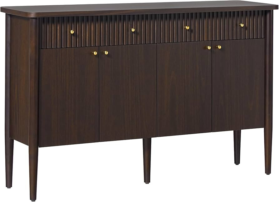 Walker Edison Samantha Modern Fluted Wood Buffet Sideboard with Storage 58 Inch, Dark Brown Oak | Amazon (US)