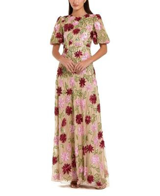 Floral Embroidered Mesh Gown with Statement Sleeves | Bloomingdale's (US)