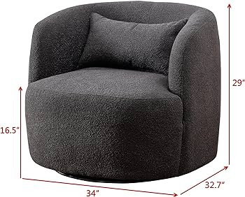 34" Wide Boucle Swivel Barrel Chair, No Assembly Round Upholstered Armchair Accent Chair Single S... | Amazon (US)