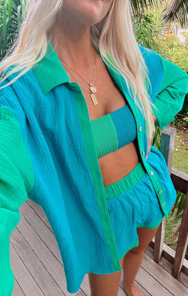 Weekday Button Up ~ Sea Colorblock Gauze | Show Me Your Mumu