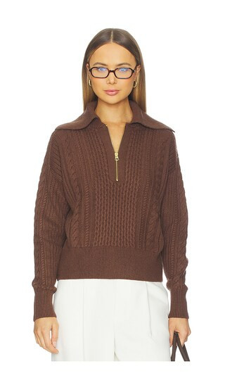 Varley Camello Relaxed Cable Half Zip Sweater in Brown. - size S | Revolve Clothing (Global)