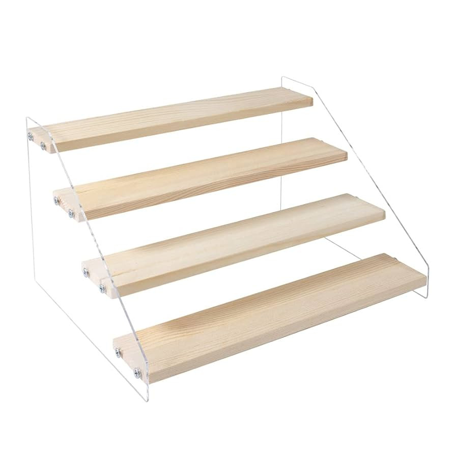 4 Tier Acrylic Display Stand for Figures Wooden Risers for Display Case Craft Fair Acrylic Cupcak... | Amazon (US)