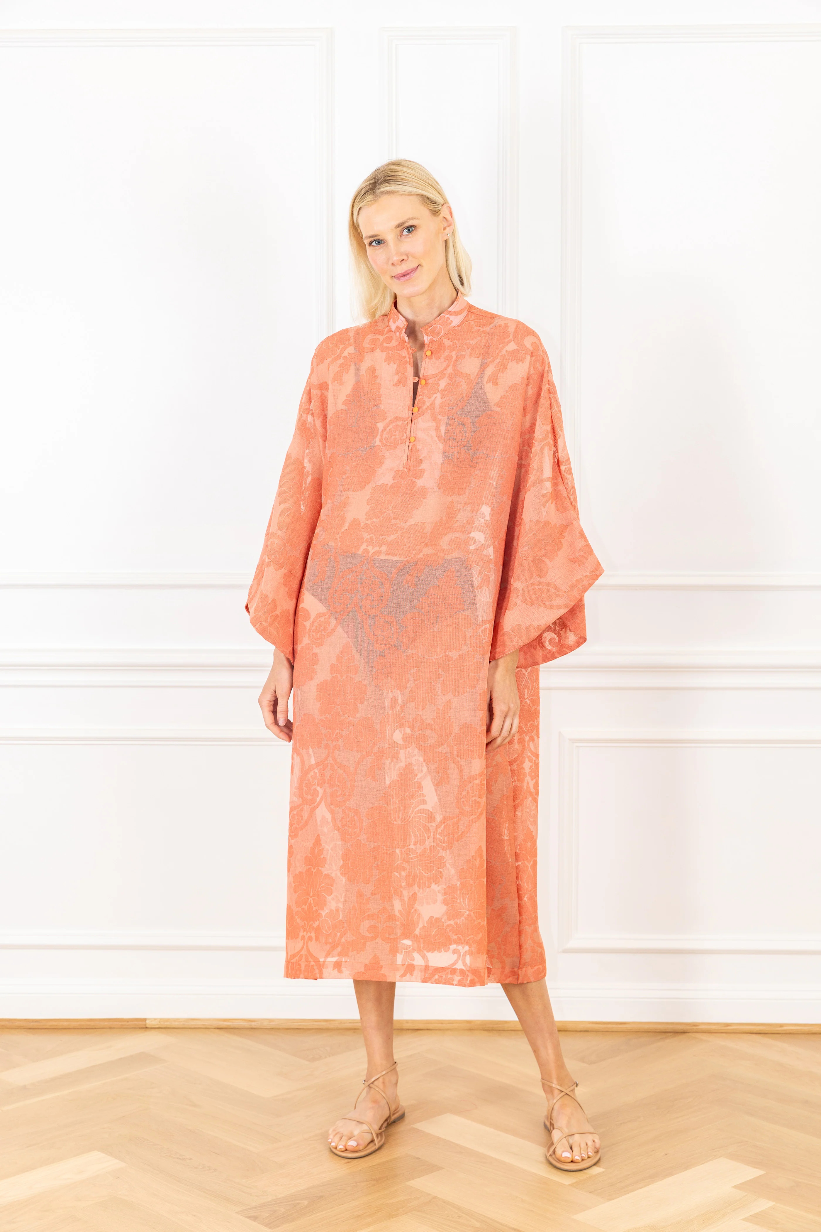 Saffron Florals Sheer Maxi Caftan | La Vie Style House