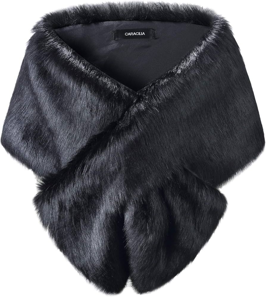 Caracilia Women's Faux Fur Shawl Wraps Stole Cloak Coat Sweater Cape for Evening Party/Bridal/Wed... | Amazon (US)