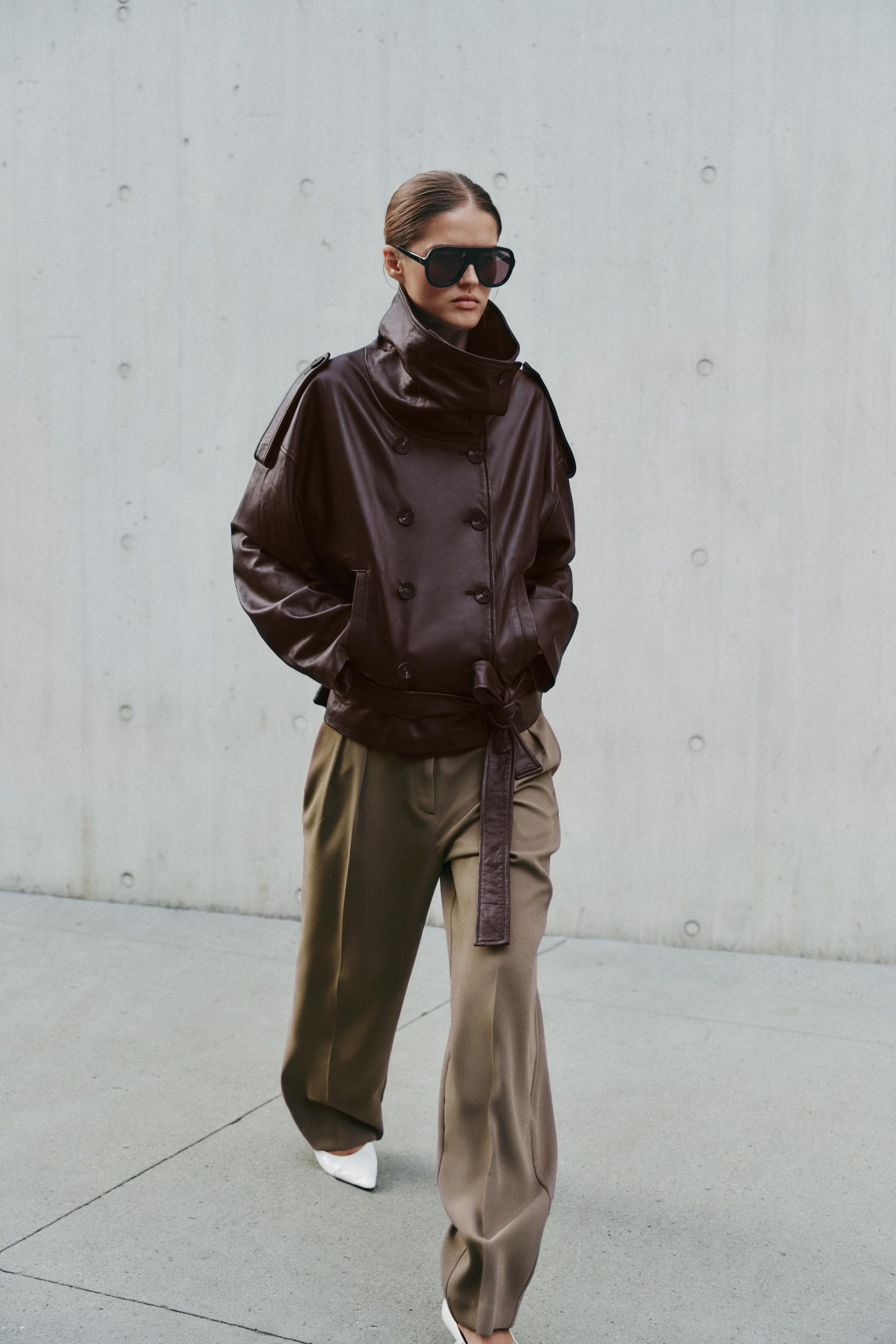 Zara - Faux Leather Belted Jacket - Dark Eggplant - Xs - Woman | Zara US