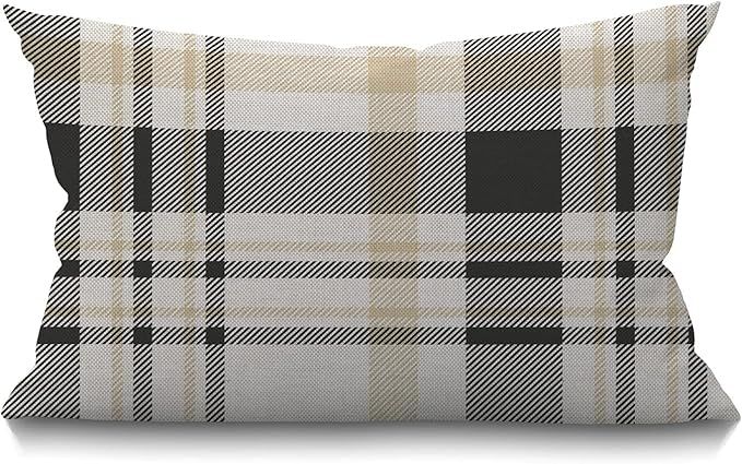 Plaid Check Farmhouse Pillow Cover,Traditional Checkered Gingham in Palette of Black Beige and Wh... | Amazon (US)