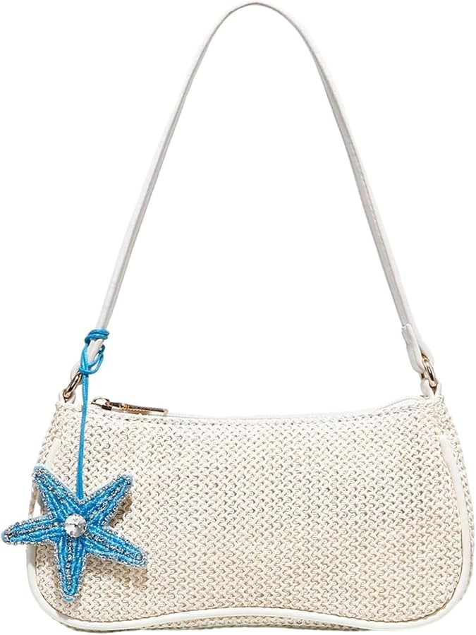 Verdusa Women's Boho Seashell Shoulder Bags Zipper Single Strap Straw Handbags Underarm Purses | Amazon (US)