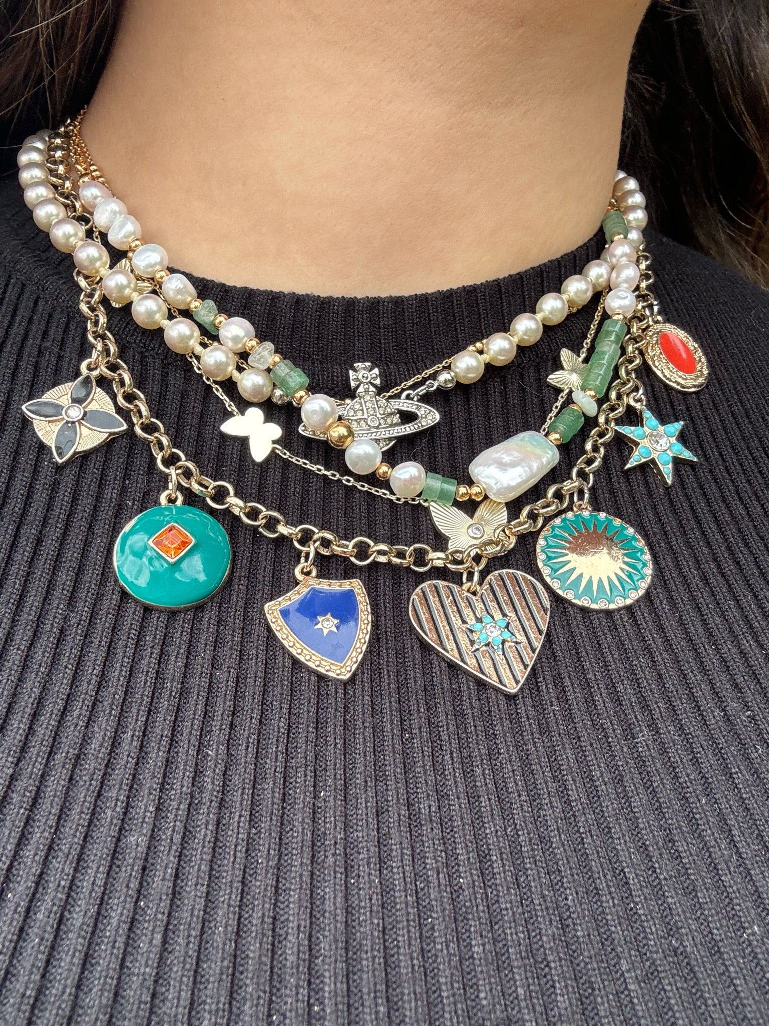 necklace stack of the day!

i’m wearing:
monica vinader gold chain 
vivienne westwood pearl choker
charm necklace from accessorize 
a butterfly necklace from adina’s jewels
a green and pearl necklace from a brand on instagram! 

everything is linked to shop 🤍

#LTKsummer #LTKeurope #LTKstyletip