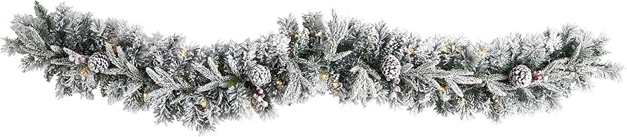 6ft. Flocked Artificial Christmas Garland with Pine Cones and 35 Warm White LED Lights,Green | Amazon (US)