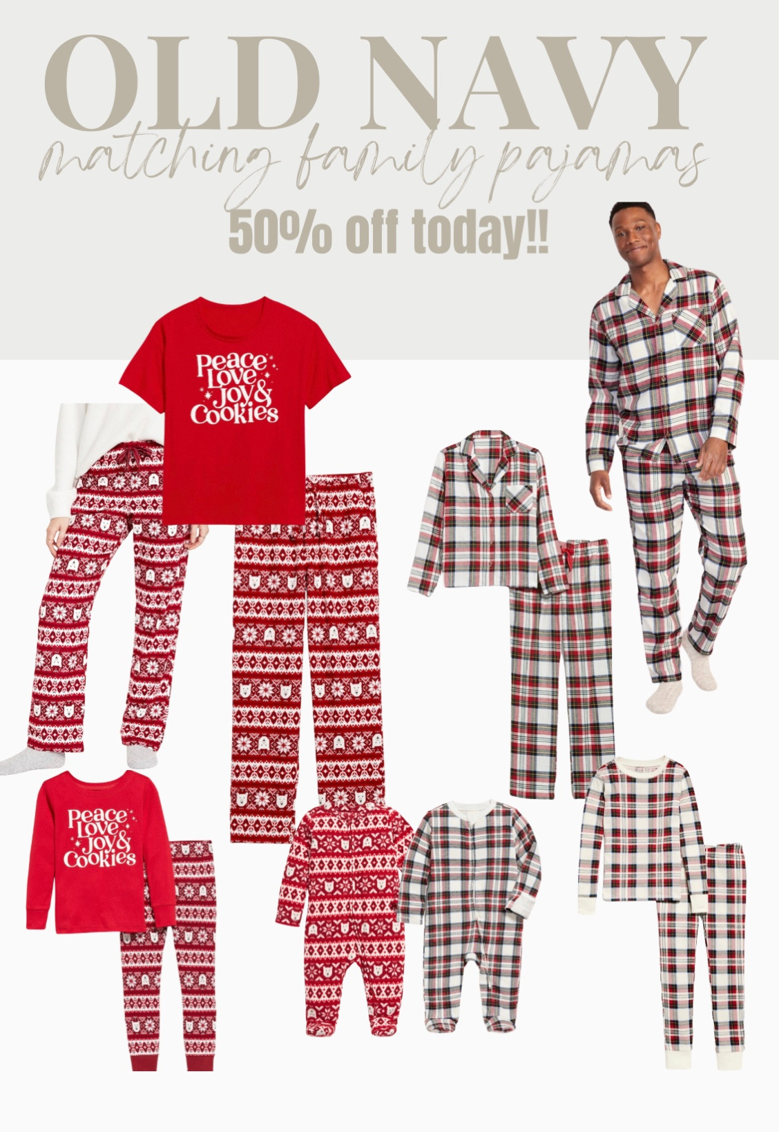 Old navy is running 50% off everything right now! Don't wait and snag your matching family pajamas for the upcoming holidays before they sell, so many cute options this year!!

Half off sale, site wide sale, holiday sale, holiday matching pajamas, family matching sets, Christmas pjs, men's pajamas, women's pajamas, toddler and baby pajamas 

#LTKfamily #LTKHolidaySale #LTKHoliday