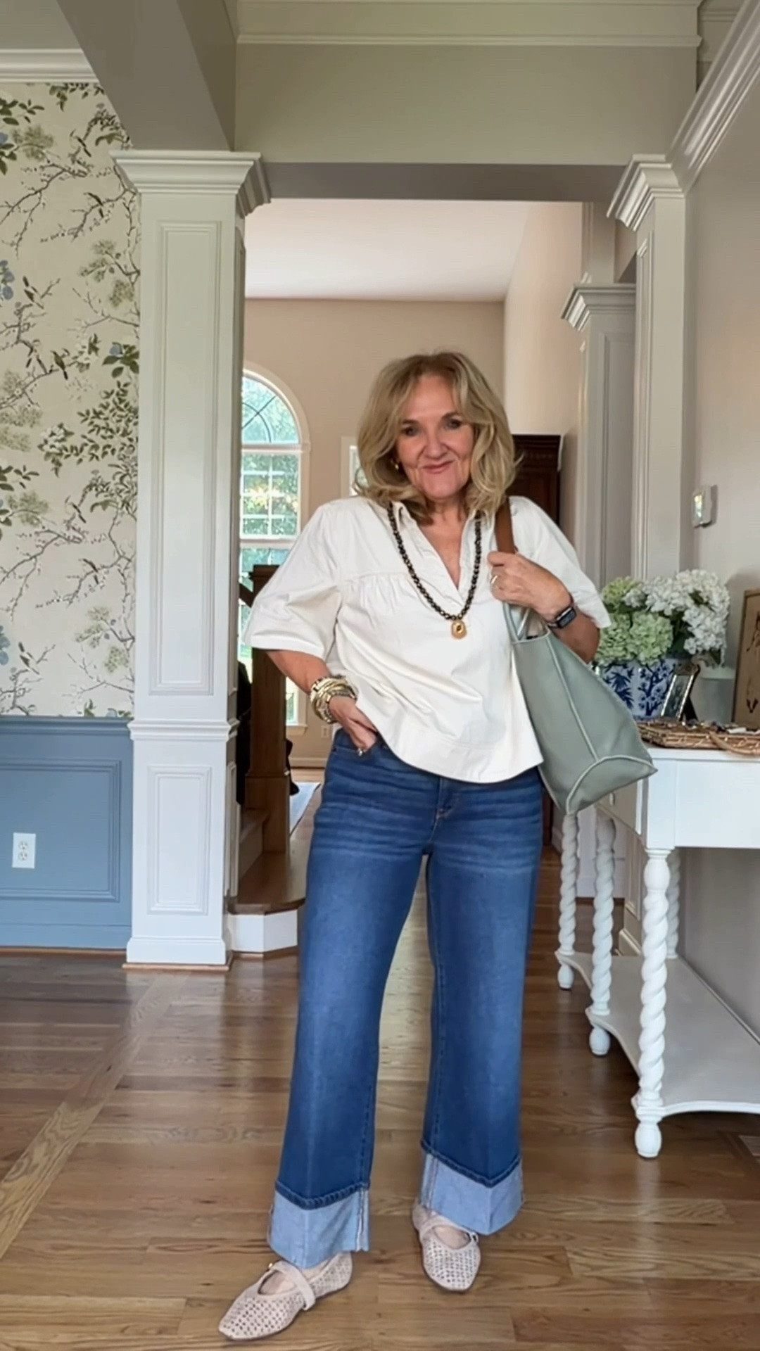 This top and these jeans! Major deal. Wearing regular sizes med and 8
Found my bag in a medium size too. So if you want something a titch smaller, I got ya. 
20% off my bracelets with code NANETTE20

Cut denim transition outfits fall outfit fall neutrals

#LTKootd #LTKOver40 #LTKSaleAlert