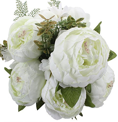 Duovlo Springs Flowers Artificial Silk Peony Bouquets Wedding Home Decoration,Pack of 1 (Spring White) | Amazon (US)