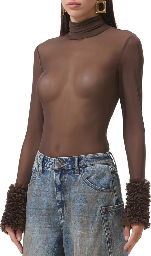 Helena Ruffle Trim Long Sleeve Mesh Shirt | Nordstrom