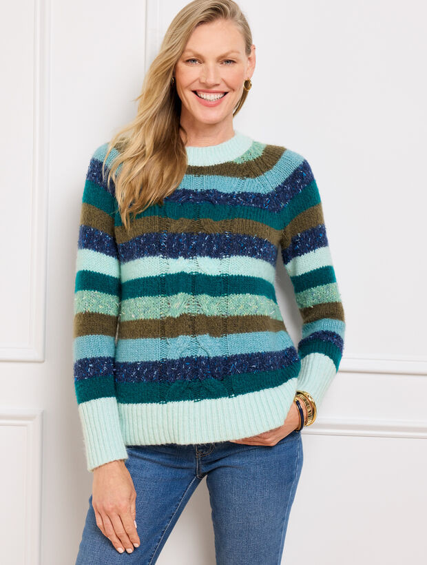 Mixed Cable Knit Crewneck Sweater - Stripe | Talbots