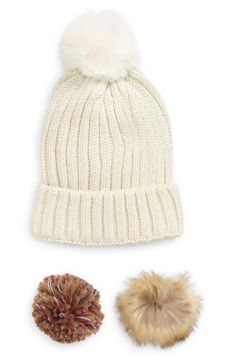 Ribbed Beanie with Interchangeable Faux Fur Pom | Nordstrom