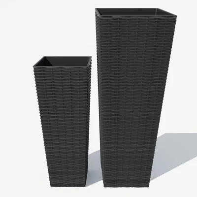 Set of 2 Tall Planters for Outdoor Plants, 24 in &32 in Decorative Planter Pots with 4 Drainage Holes, Large Tall Planter for Indoor or Outdoor Front | Wayfair North America