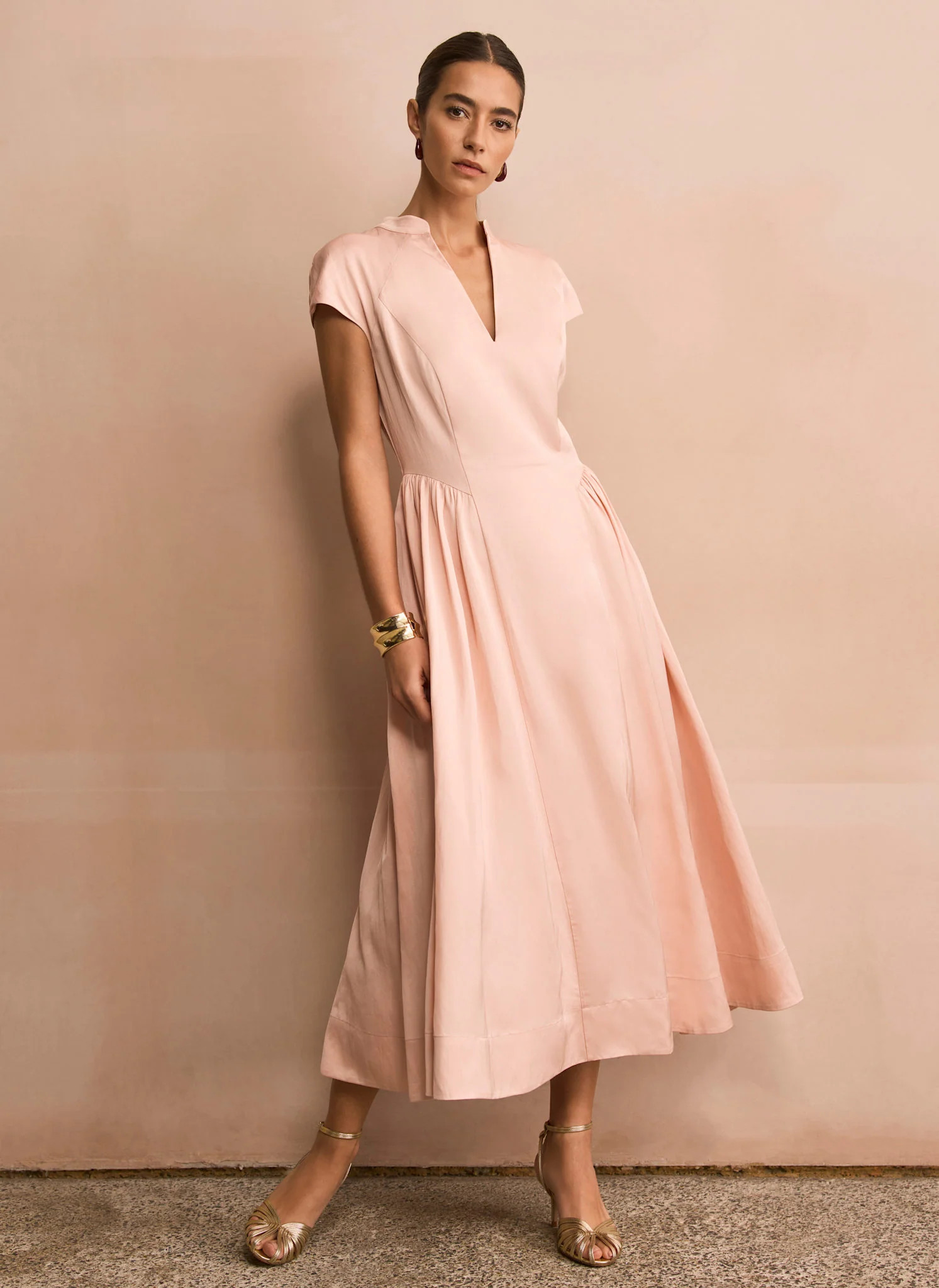 Pink Ruched Detail Midi Dress | Mint Velvet