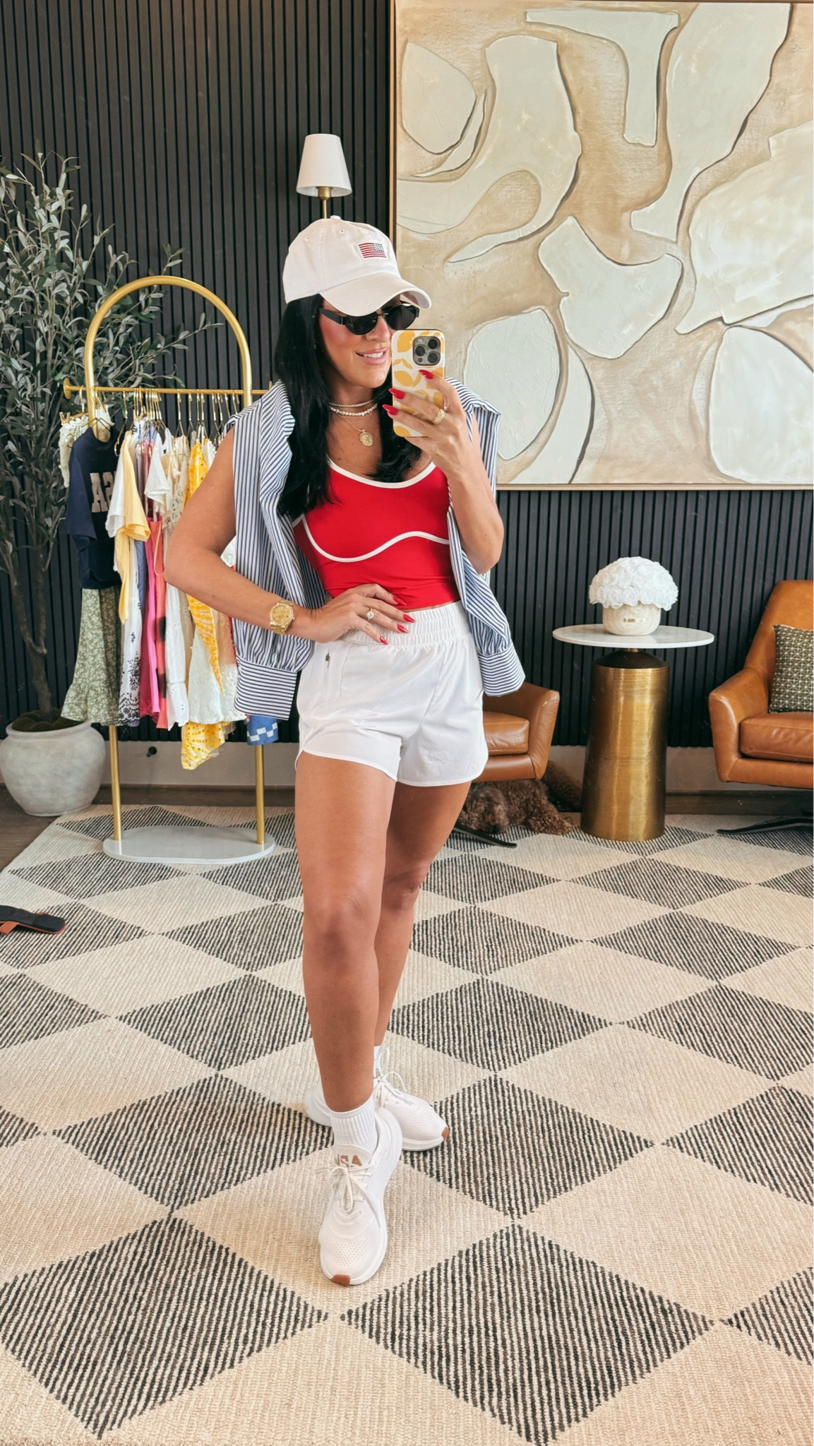 Sporty chic 4th of July look all from Amazon! 🍒♥️🍓

Wearing a small in everything. 
I’m 5’2, 130 lbs, 34 DD, 25 in waist! 

Entire outfit will be saved in my storefront under June Finds! 

#affiliate #fashionover40 #petitefashion #activewear

#LTKOver40 #LTKFindsUnder50 #LTKStyleTip