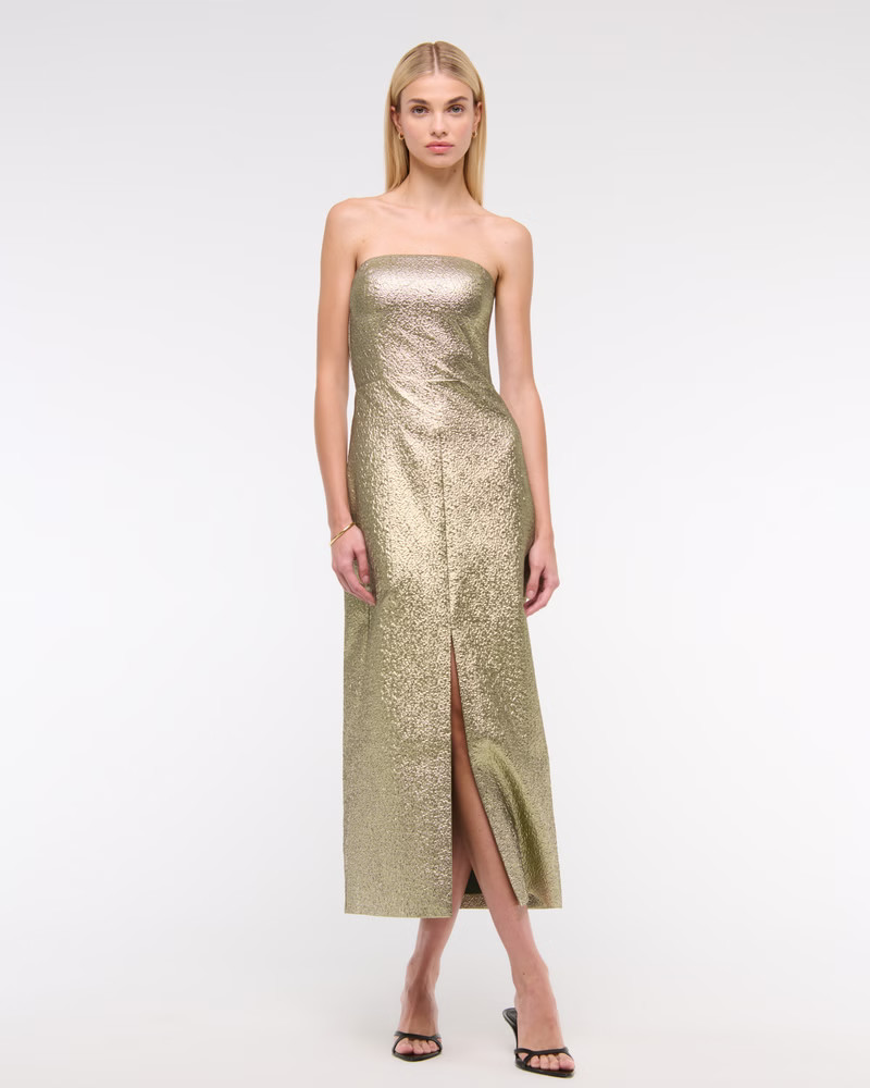 Metallic Strapless Midi Dress | Abercrombie & Fitch (US)