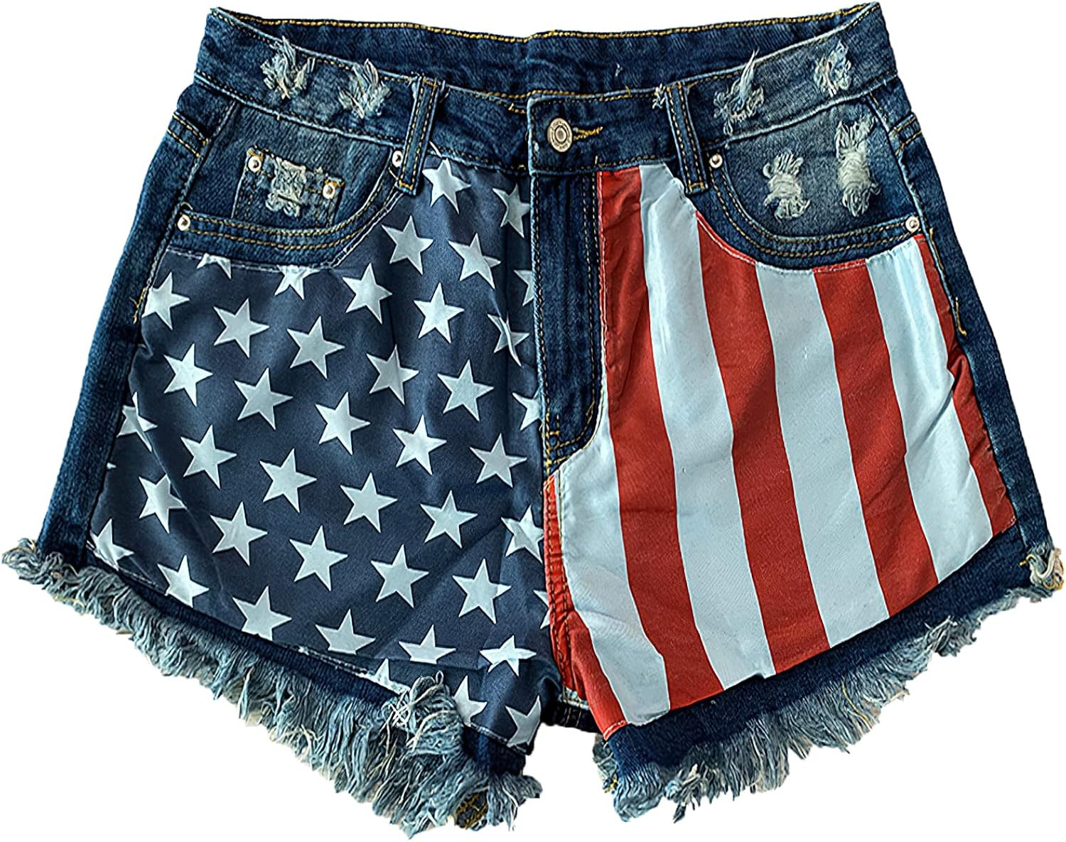Women's Distressed Jeans Shorts American Flag Casual Summer Denim Frayed Raw Hem Ripped Shorts | Amazon (US)