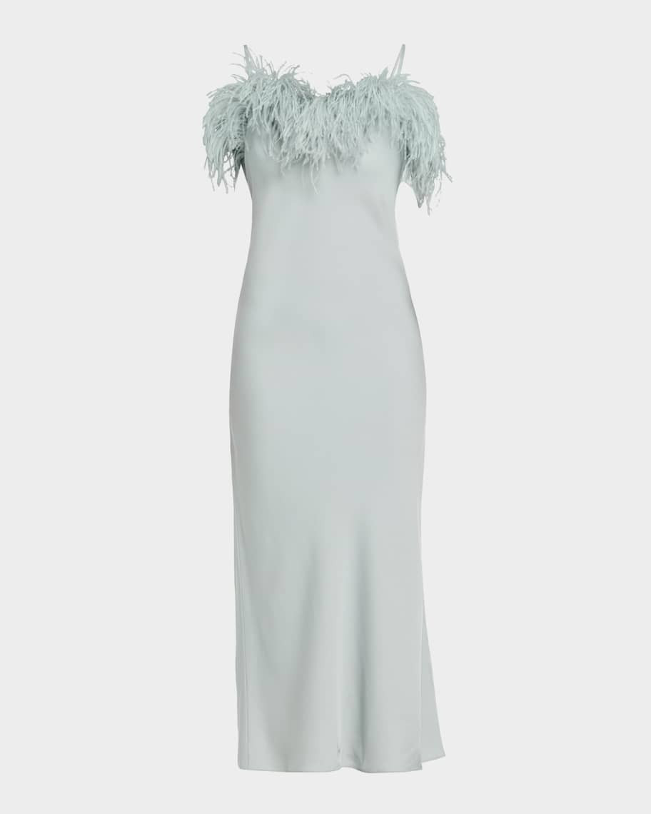 A.L.C. Odette Feather-Trim Satin Slip Dress | Neiman Marcus