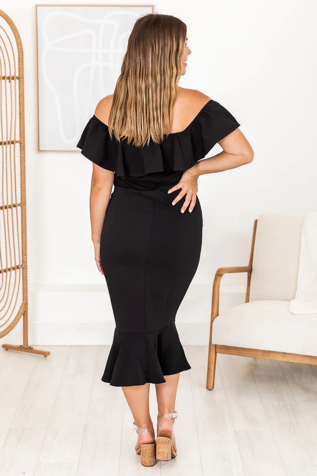 Latest And Greatest Black Ruffled Off The Shoulder Midi Dress | Pink Lily