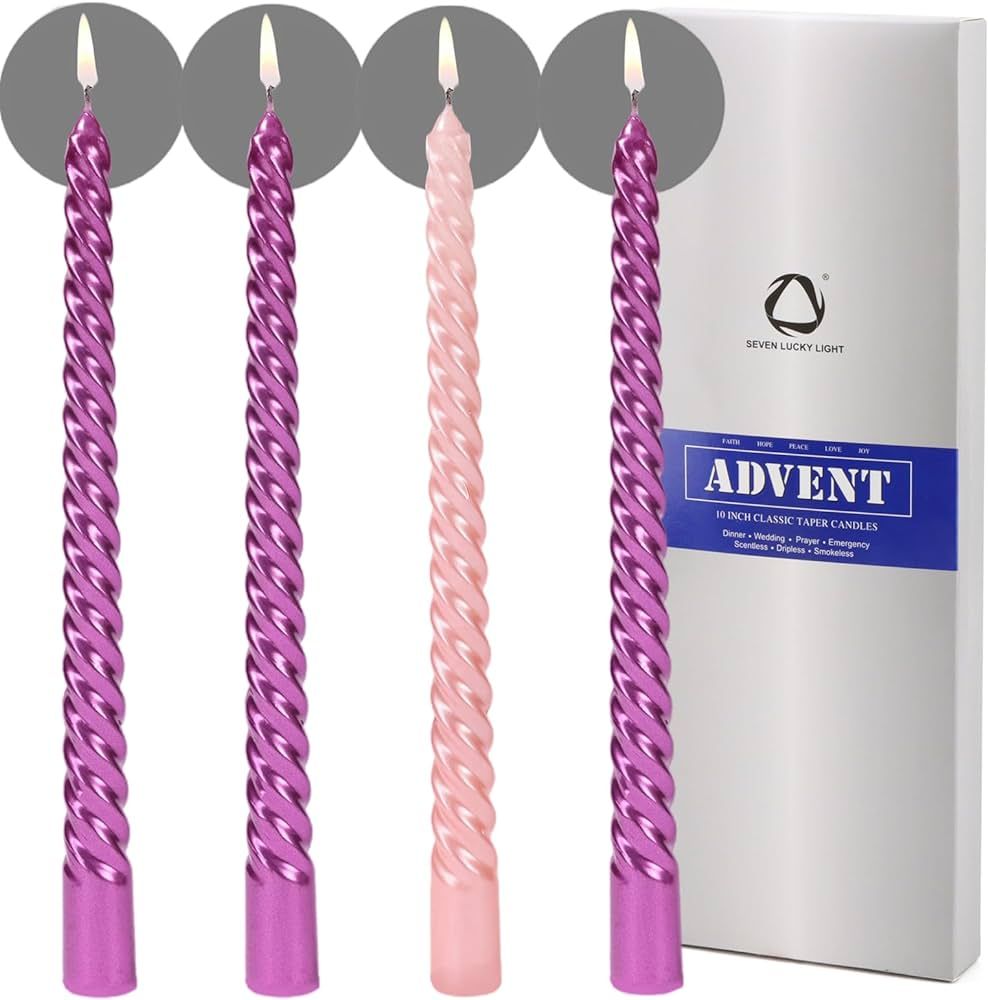 10 inch Advent Candles Set of 4,Elegant Long Candlesticks,Ture Dripless Taper Candles,3 Purple 1 ... | Amazon (US)