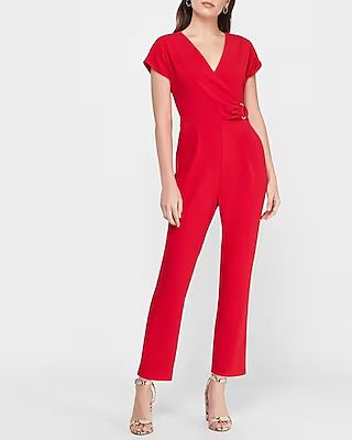O-Ring Wrap Front Jumpsuit Red Women's S | Express