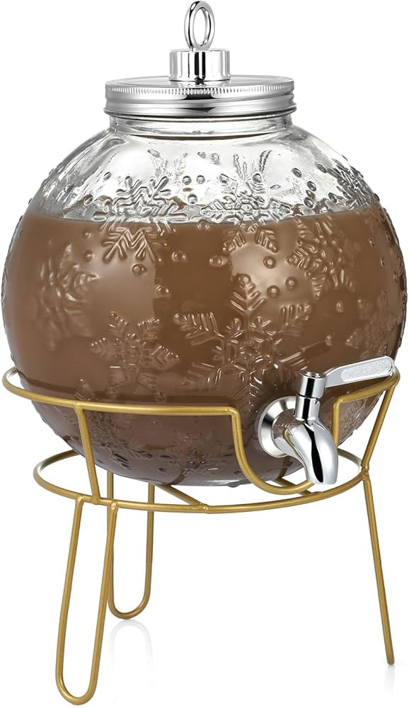 1.5 Gallons Glass Christmas Drink Dispenser with Steel Stand Snowflake Beverage Dispenser Funny S... | Amazon (US)