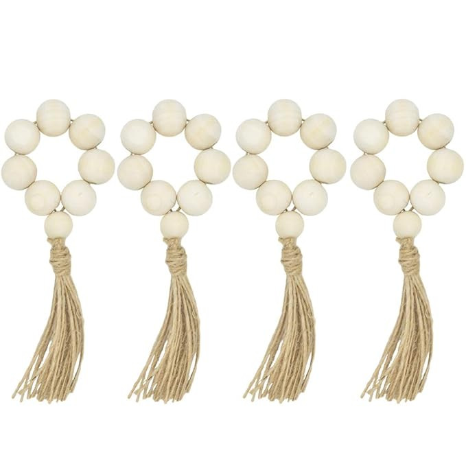 LIOOBO 8pcs Wood Bead Garland with Tassels Farmhouse Beads Rustic Country Decor Prayer Beads Wall... | Amazon (US)