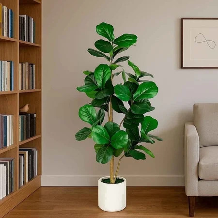 ROMSWI 5FT Artificial Fiddle Leaf Fig Tree with White Planter Pot Natural Trunk Realistic Leaves Lifelike Faux Floor Plant For Home House Office Decor Indoor | Walmart (US)