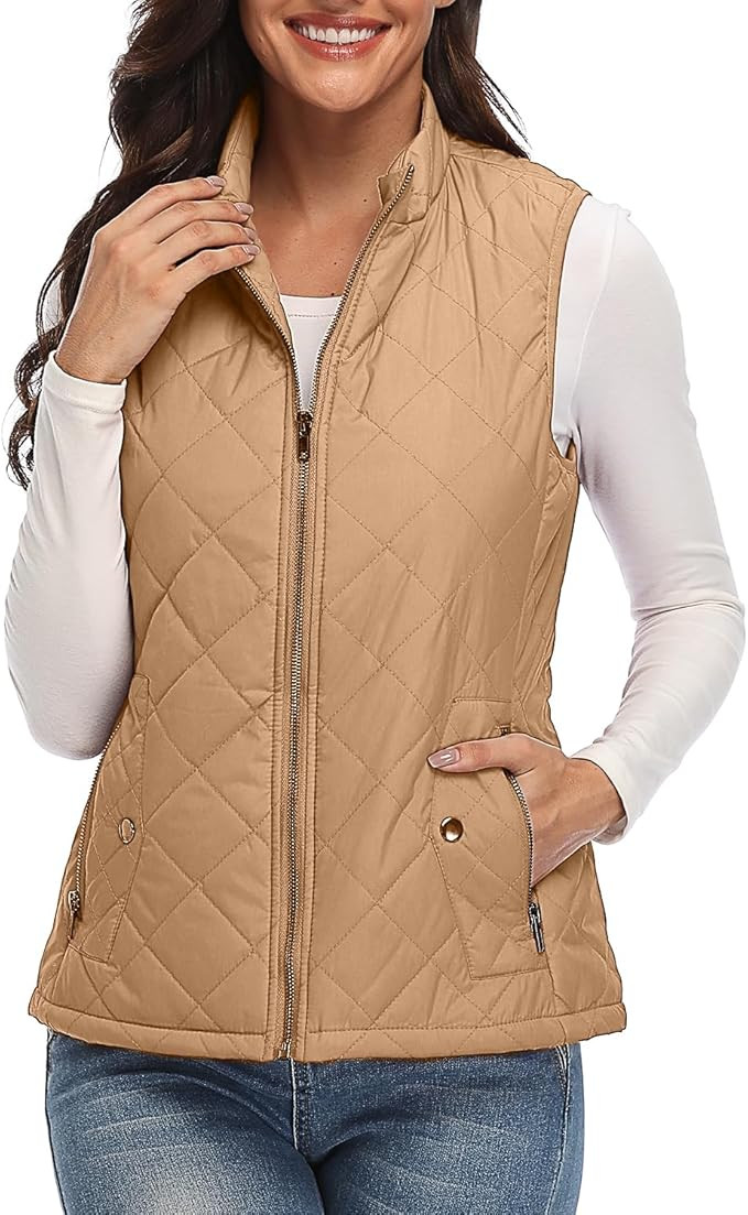 Xeoxarel Women's Quilted Vest with 4 Pockets, Puffer Padded Gilet (Available in Inner Pockets) | Amazon (US)