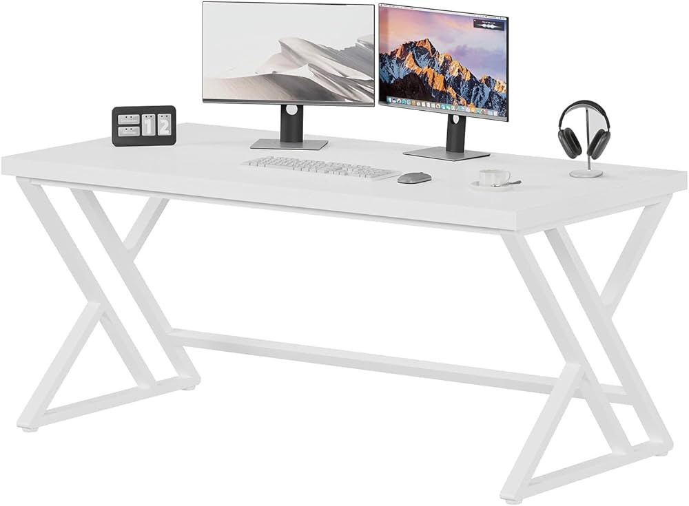 LVB Modern White Computer Desk, Long Industrial Home Office Desk for Student, Large Metal Wood Wr... | Amazon (US)