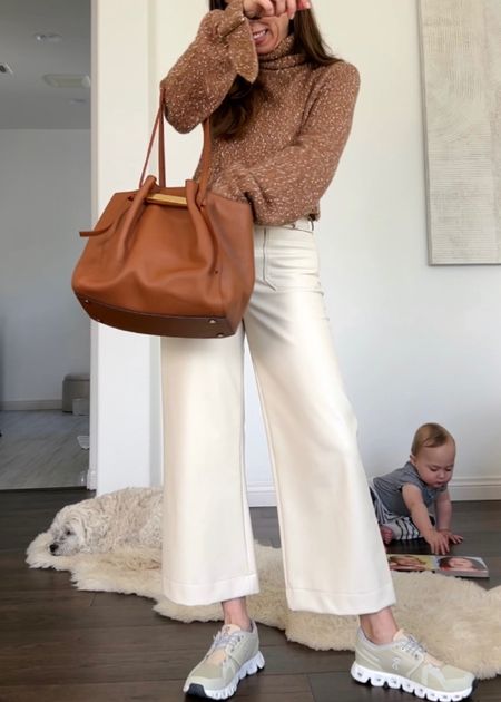 Faux cream leather looks as chic as white pants but is way easier to clean! Wearing size 26 petite 

#LTKstyletip