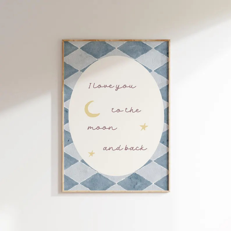 I Love You to the Moon Print, Neutral Baby Nursery Wall Art, Sweet Quote Poster for Kids Room, To... | Etsy (US)