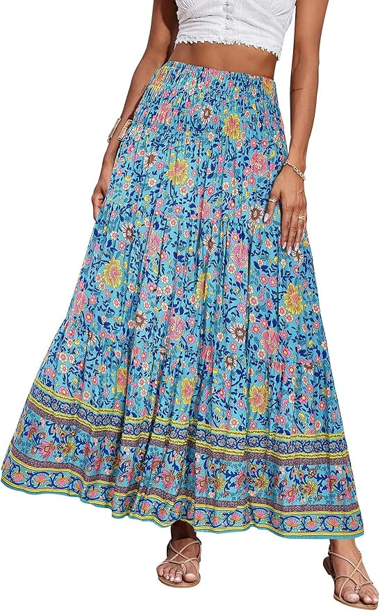CFLONGE Women's 2025 Bohemian Long Skirts Flowy High Waist A Line Maxi Skirts for Women Summer Pl... | Amazon (US)