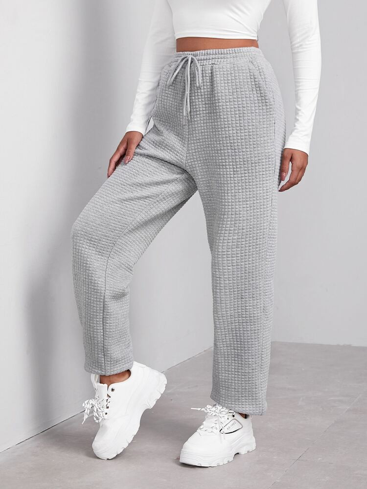 SHEIN Drawstring Waist Waffle Knit Pants | SHEIN