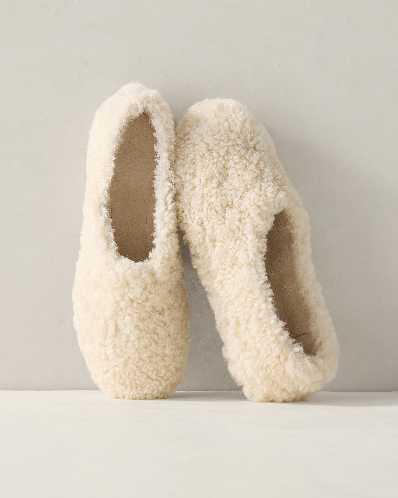 Shearling and Suede Slippers | White | 6 | Haven Well Within
