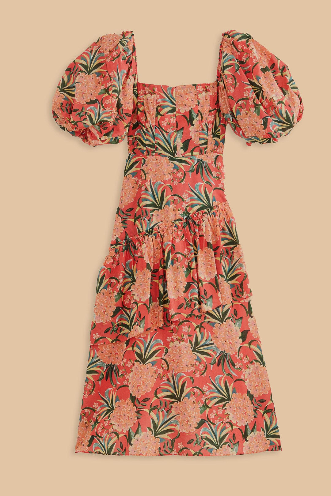 Red Pineapple Bloom Cut Out Midi Dress | FarmRio (US)