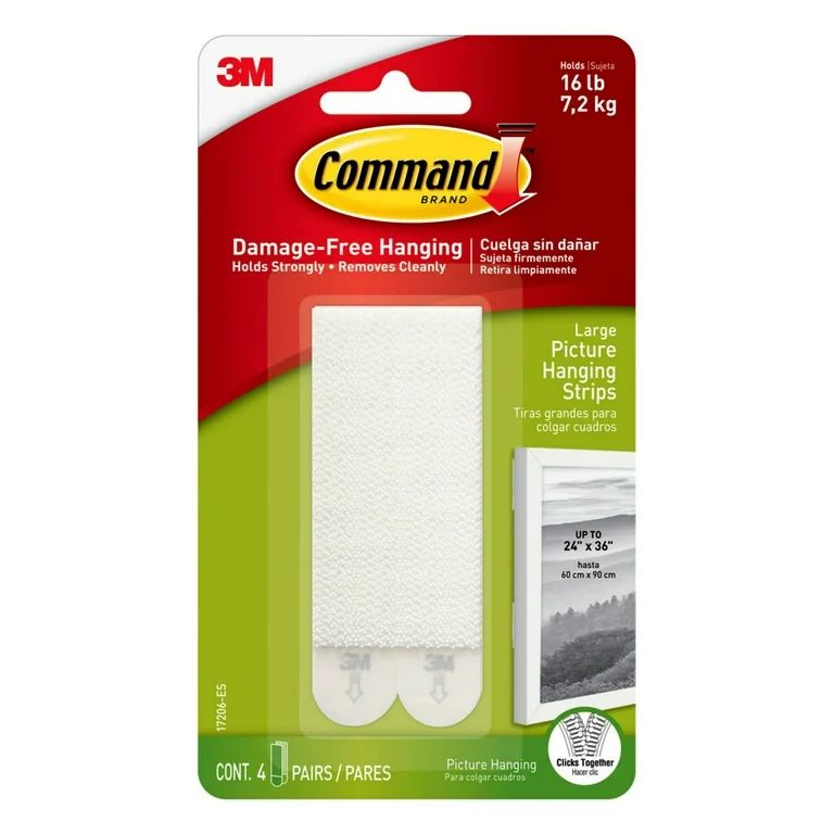 Command Large Picture Hanging Strips, White, Damage Free Hanging of Dorm Decor, 4 Pairs | Walmart (US)