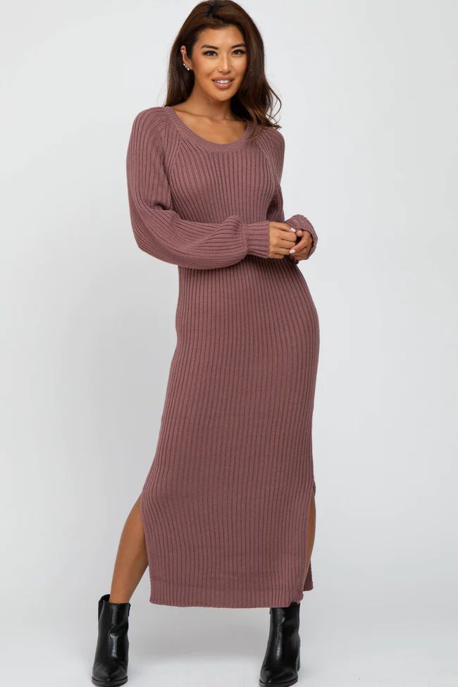 Mauve Side Slit Maxi Sweater Dress | PinkBlush Maternity