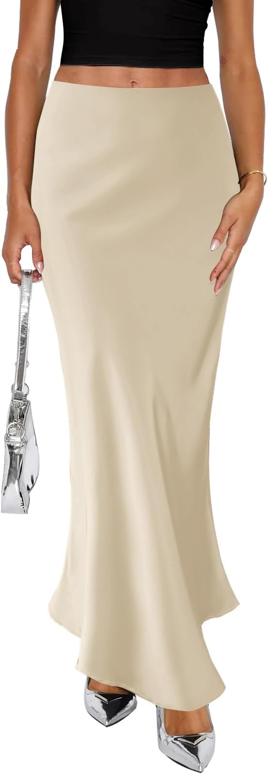 Spring Summer Skirts 2024 Satin Skirt High Waisted Maxi Cocktail Party Wedding A-Line Long Skirts | Amazon (US)