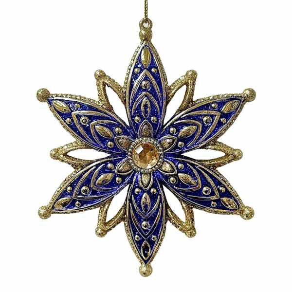 Classic Christmas Green & Gold Gemstone Snowflake Ornament, 5.5" | At Home