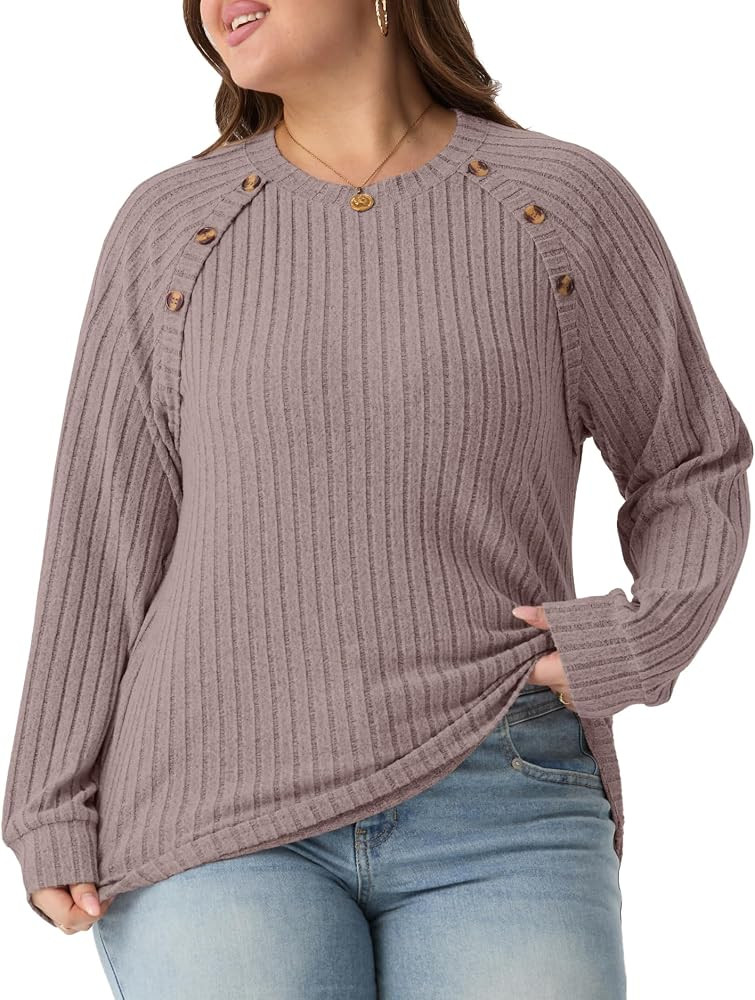 Plus Size Tops for Women Fall 2026 Soft Ribbed Knit Blouses Shirt | Amazon (US)