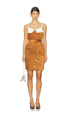 Shushu/Tong Fan-shaped Turn-down Collar Camisole Dress in Brown from Revolve.com | Revolve Clothing (Global)