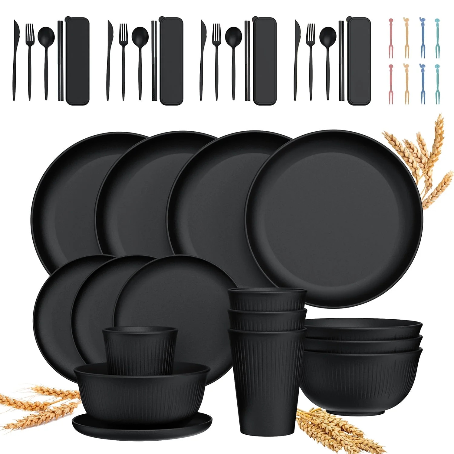 GPED 48 Pcs Wheat Straw Dinnerware Sets For 4, Unbreakable Dinnerware Sets, Reusable Wheat Straw ... | Walmart (US)