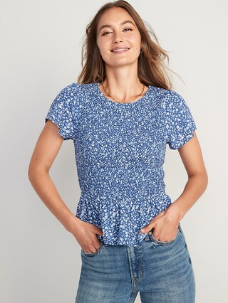 Flutter-Sleeve Smocked Peplum Blouse for Women | Old Navy (US)