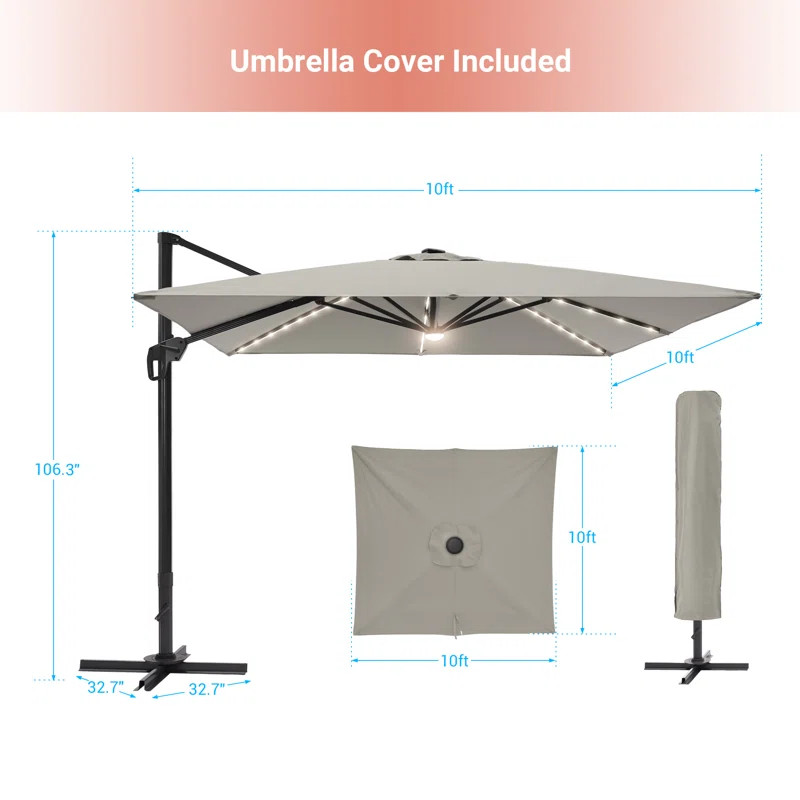 Island Umbrella 10FTx10FT LED solar light Square Cantilever Patio Umbrella 360° Rotation & Revie... | Wayfair North America